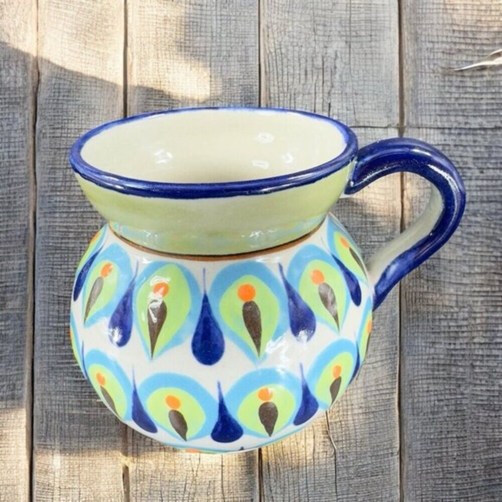 Hand Made Stoneware Mexico Pottery Coffee‎ Mug Cup Jarrito Artist Signed Mug Cup